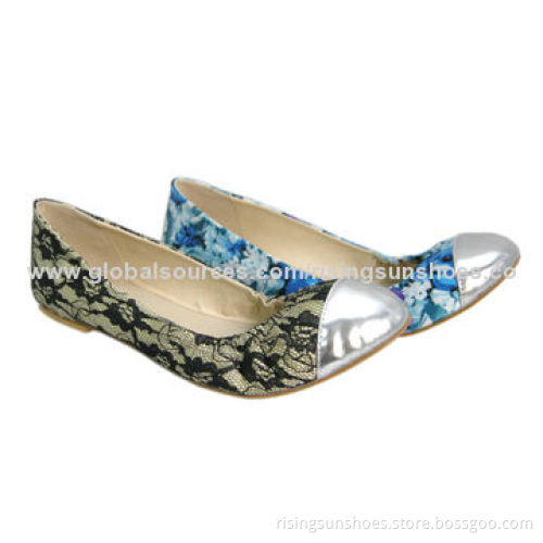 Dance Shoes with Metal Cap, Satin Fabric with Lace Covered as Upper, Elastic Tape Around